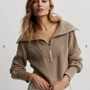 Varley Mentone Half-Zip Knit Pullover Light Taupe Small